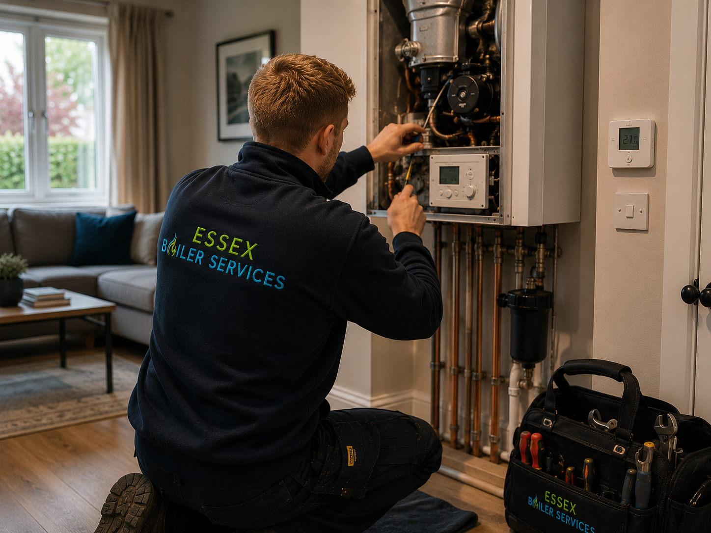 Gas Safe engineer carrying out boiler repair cost-effectively in Essex — boiler fault diagnosis and repair