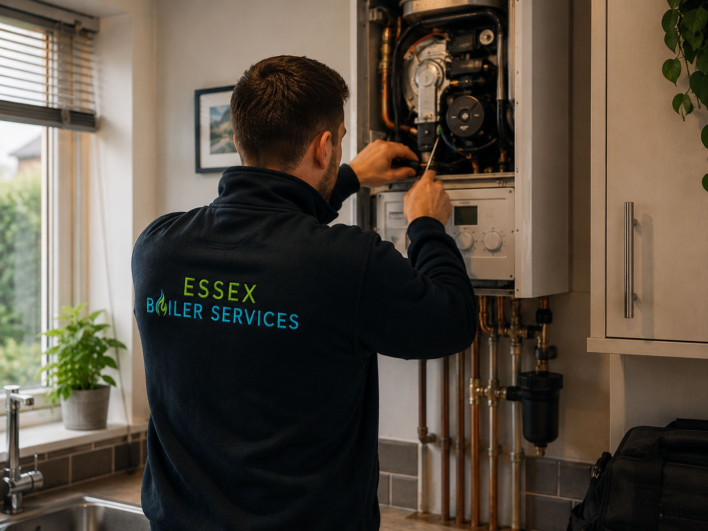 Landlord gas safety certificate Essex — Gas Safe engineer carrying out landlord gas safety check and issuing CP12 certificate